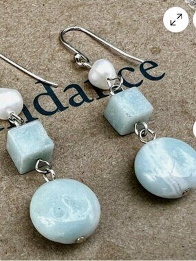 Sundance $98 NEW 2" PEARL AMAZONITE Sterling Silver Handmade Dangle Earrings